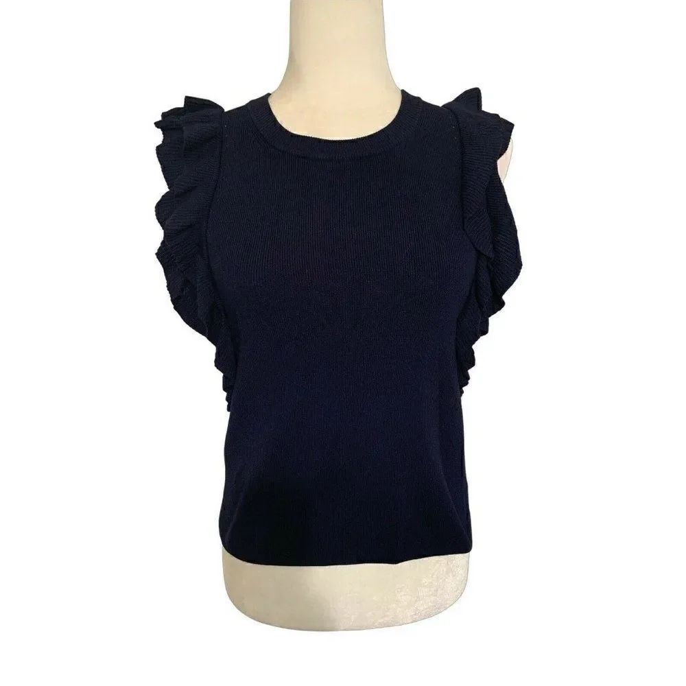 knitted & knotted anthropologie womens solid navy blue tank sweater top xs